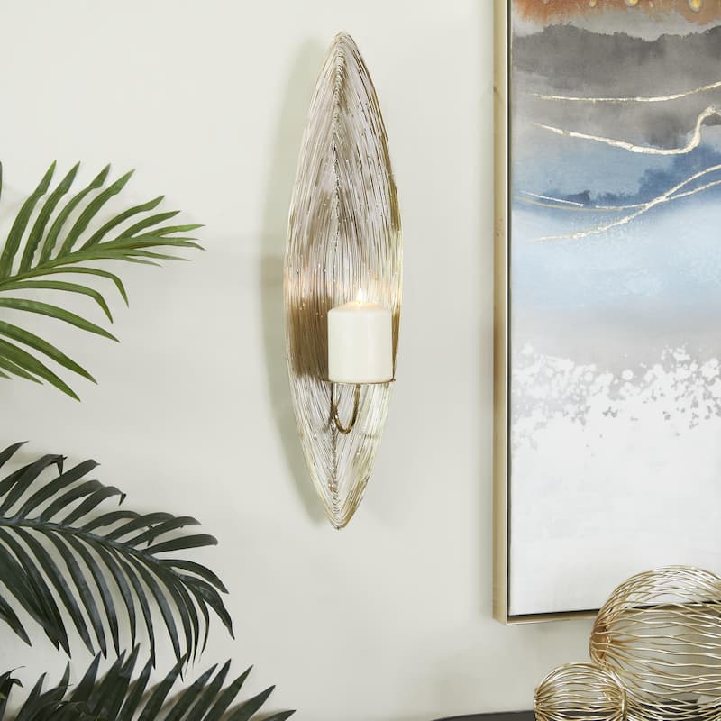 Stainless Steel Metal Leaf Single Candle Wall Sconce - Silver or Brass - CosmoLiving by Cosmopolitan
