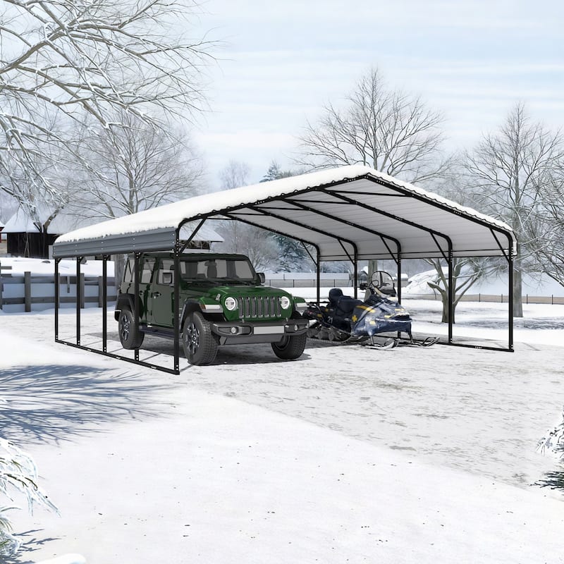 EROMMY Outdoor Carport with Galvanized Steel Roof, Heavy-Duty All-Weather Shelter for Cars, Boats and Equipment
