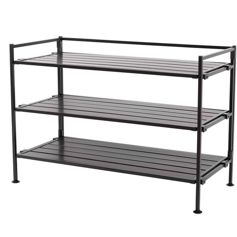 Espresso Brown Metal Shoe Rack with 3 Tiers, Foldable Frame and Stackable Design - 27.25 in. W x 12.75 in. D x 18.5 in. H