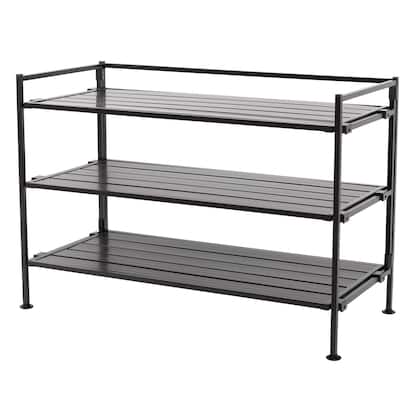 Espresso Brown Metal Shoe Rack with 3 Tiers, Foldable Frame and Stackable Design - 27.25 in. W x 12.75 in. D x 18.5 in. H