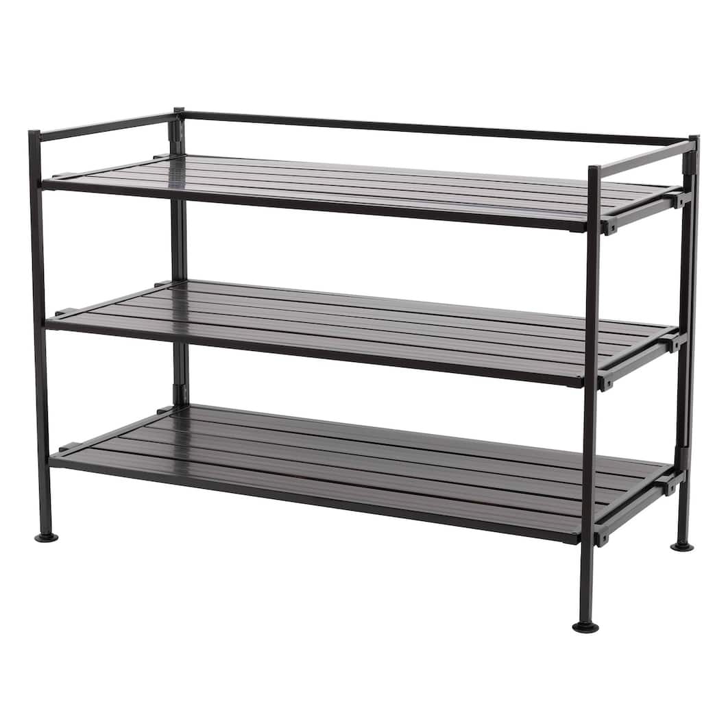 Espresso Brown Metal Shoe Rack with 3 Tiers, Foldable Frame and Stackable Design - 27.25 in. W x 12.75 in. D x 18.5 in. H
