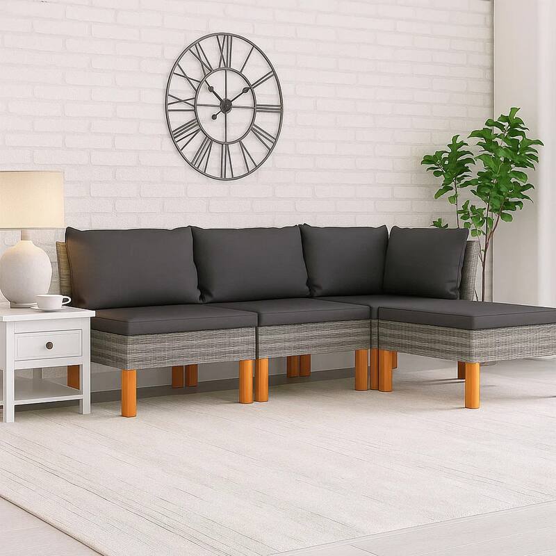 Casey 5pc Outdoor Modular Lounge Sofa Set, Gray Rattan, Brown Wood