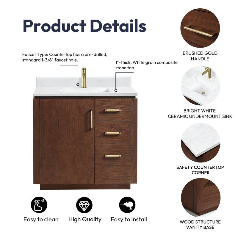 San Single Bath Vanity with Composite Stone Top and Mirror