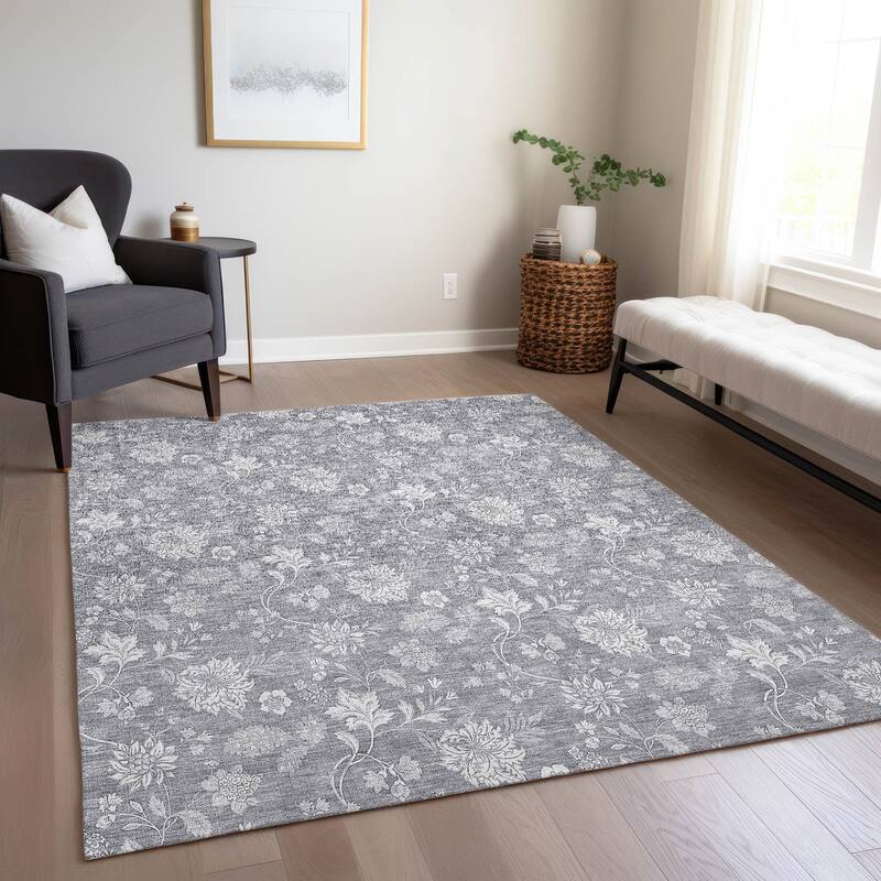 Machine Washable Indoor/ Outdoor Chantille Casual Floral Farmhouse Rug
