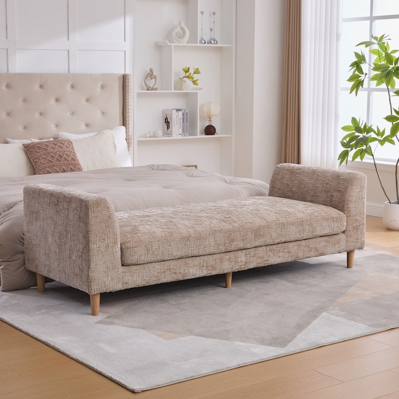 83.1"Wide Modern Upholstered End of Bed Bench with Armrests, Chenille Chaise Lounge Couch with 2 Bolster Pillows