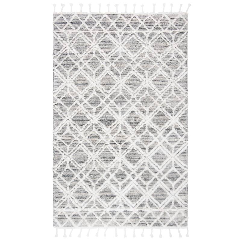 SAFAVIEH Handmade Casablanca Shag Dalija Tribal Wool Rug - 7' Square - Grey/Ivory