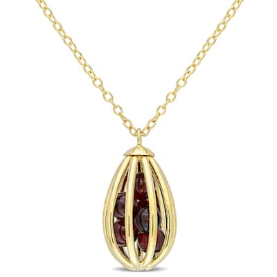 Miadora Garnet Cage Drop Necklace in Yellow Plated Sterling Silver