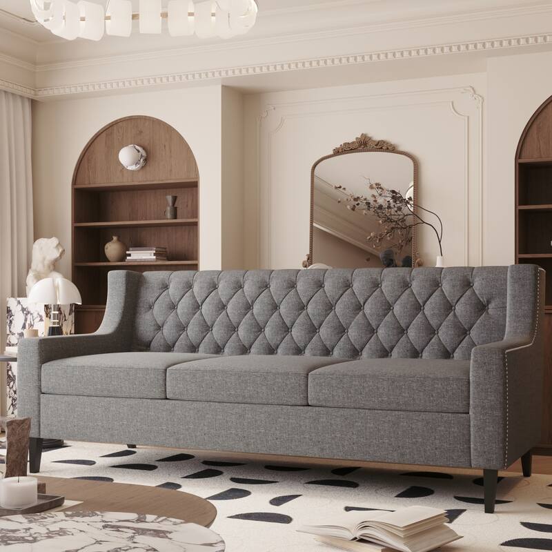 Polyester 3-seater Sofa with Tufted Backrest