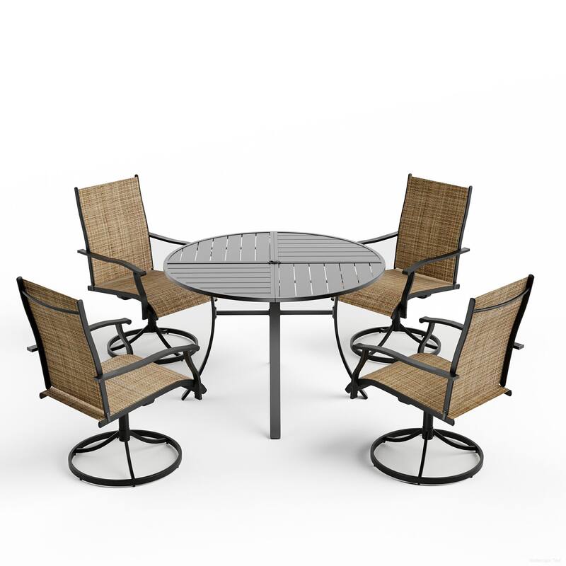 5/7/9-Piece Outdoor Dining Set with 360°Swivel Rocking Chairs, Textilene Seats, Ultra-Comfort Patio Furniture w Umbrella Hole