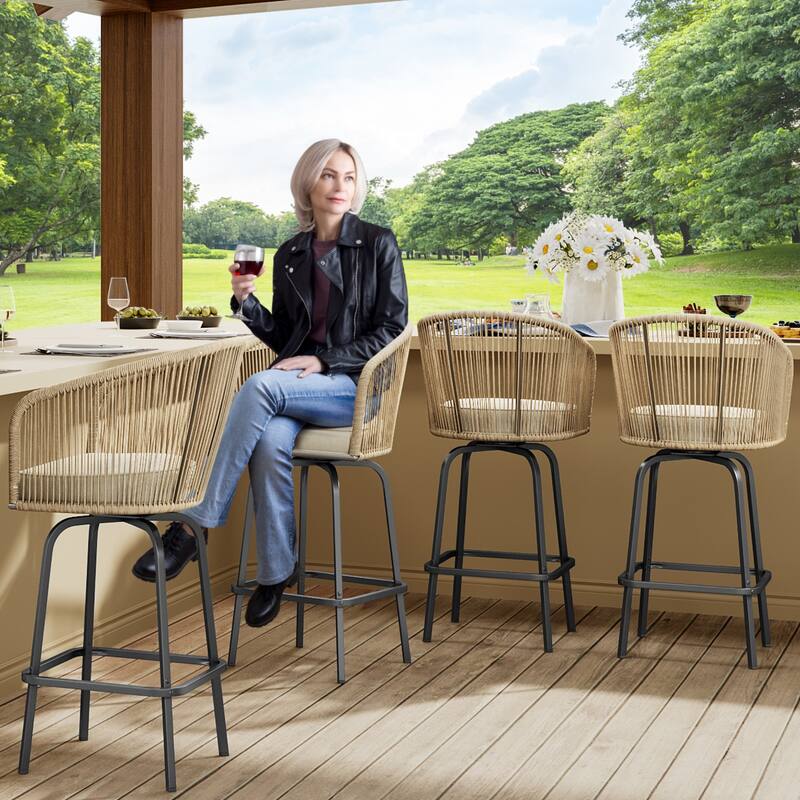 Moasis 4Pcs Patio Wicker Swivel Bar Chairs