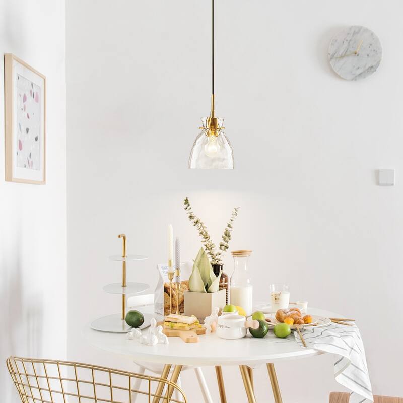 1/3/5-Light Modern Black & Gold Textured Glass Pendant Light ... - Textured Glass Pendant Lights For Apartment Dining Rooms With Metal Shades