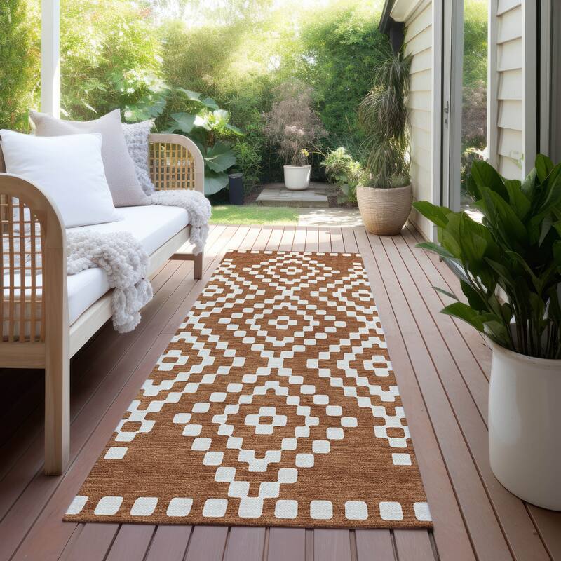 Machine Washable Indoor/ Outdoor Chantille Boho Moroccan Rug - Terracotta - 2'3" x 7'6"