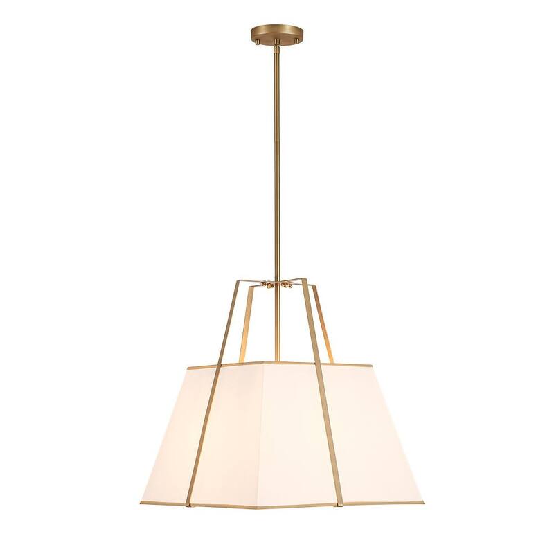 Mid-Century 4-Light Square White Fabric Cage Pendant Chandelier