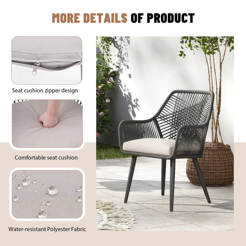 Expandable Aluminum Outdoor Dining Set with 6 Woven Rattan Chairs