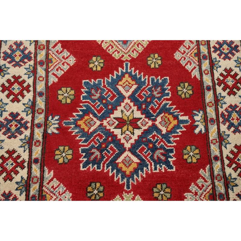 Red Kazak Oriental Foyer Rug Hand-Knotted Wool Carpet - 2'7" x 4'3"