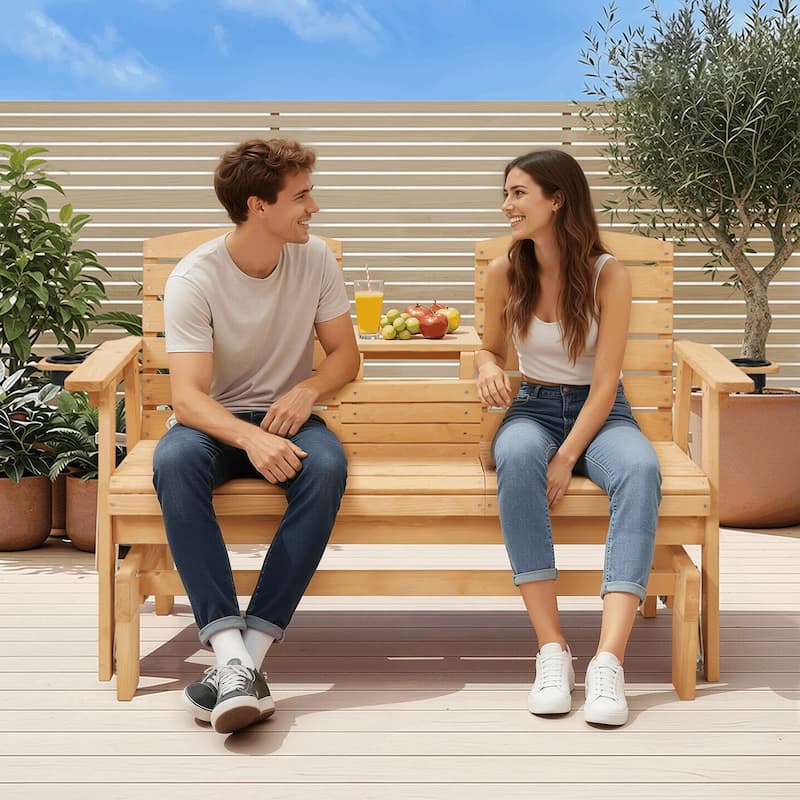 All-Weather Outdoor Glider Chair with Cup Holders, High Backrest & Wide Armrests, Perfect for Gardens, Patios, and Porches