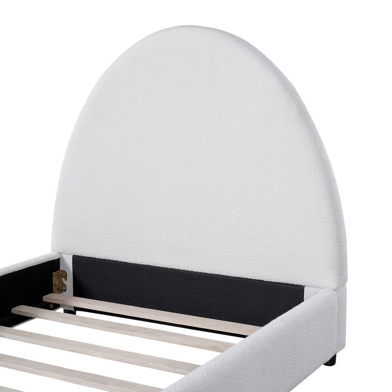 Twin Size Bed Frame With Boucle Upholstered Round Curved Headboard