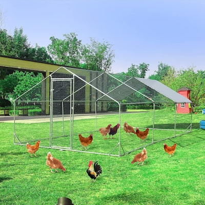 Large Metal Chicken Coop, Outdoor Walk-in Poultry Cage with Waterproof Cover and Secure Lock for Outside,Backyard and Farm