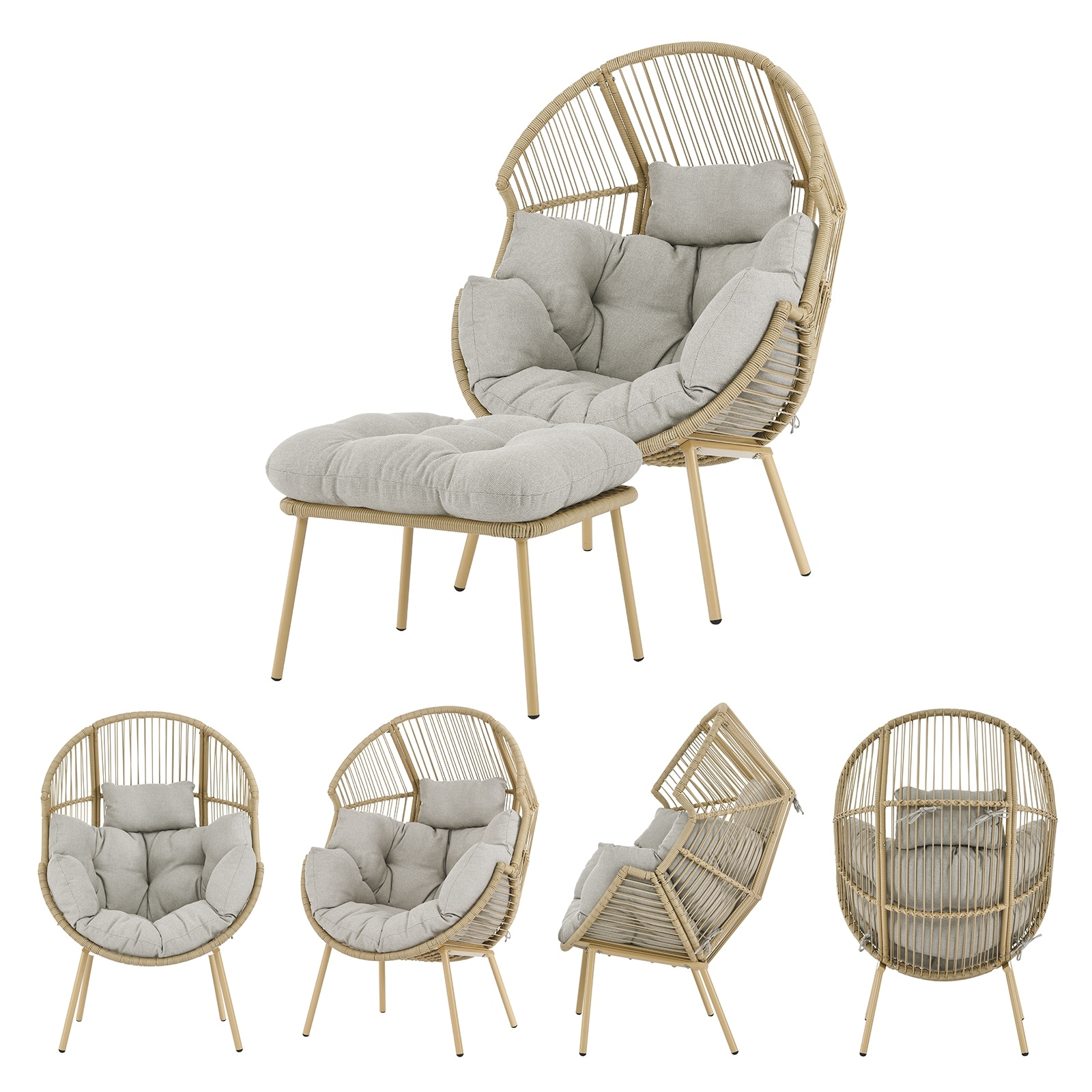 Outdoor Patio Wicker Egg Chair Oversized Lounger Egg Chair Only Egg Chair Grey