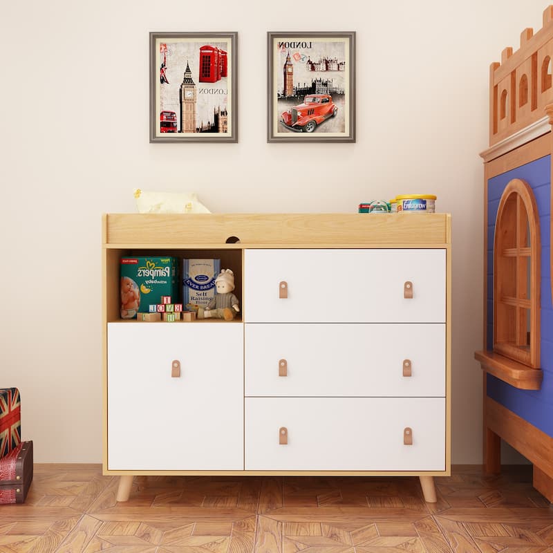 Baby Changing Table Dresser Nursery Dresser Chest White/Grey/Oak