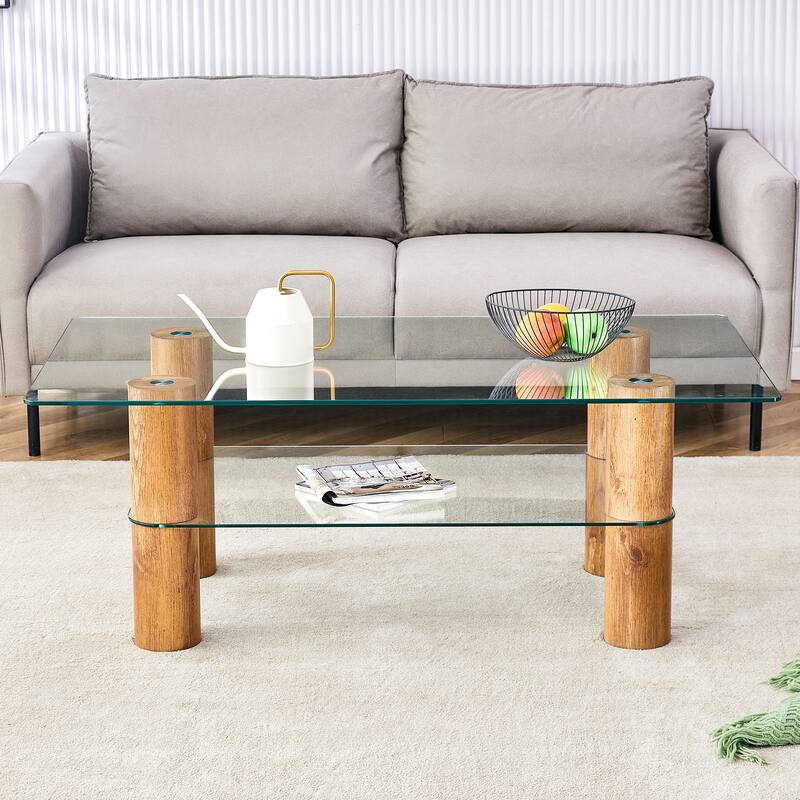 Modern minimalist double-layer transparent tempered glass coffee table