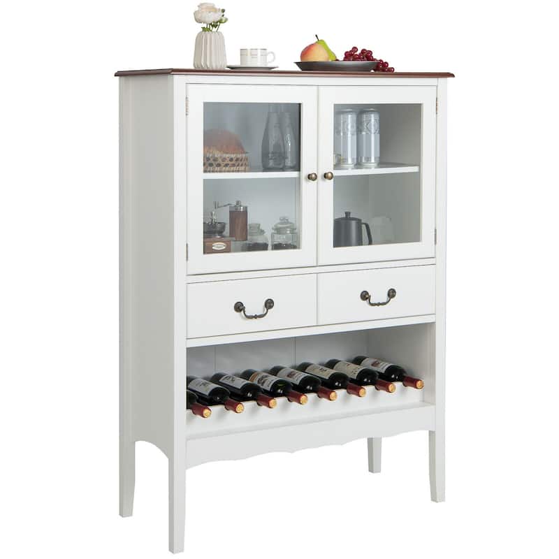 Gymax 2-Door Liquor Coffee Bar Cabinet Freestanding Buffet Sideboard - White