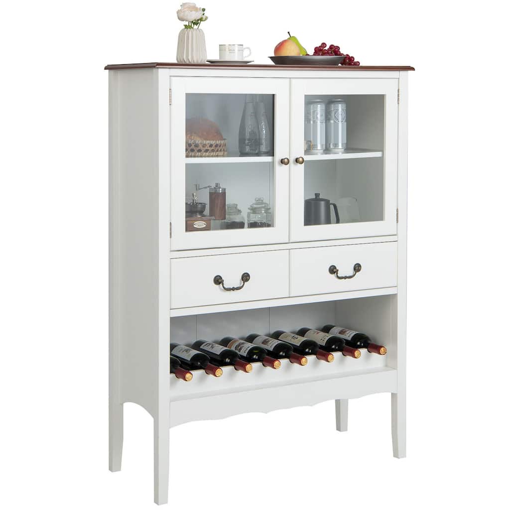 Gymax 2-Door Liquor Coffee Bar Cabinet Freestanding Buffet Sideboard