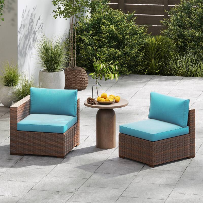 2 pieces Wicker Patio Corner Sofa Sectional Set - Blue
