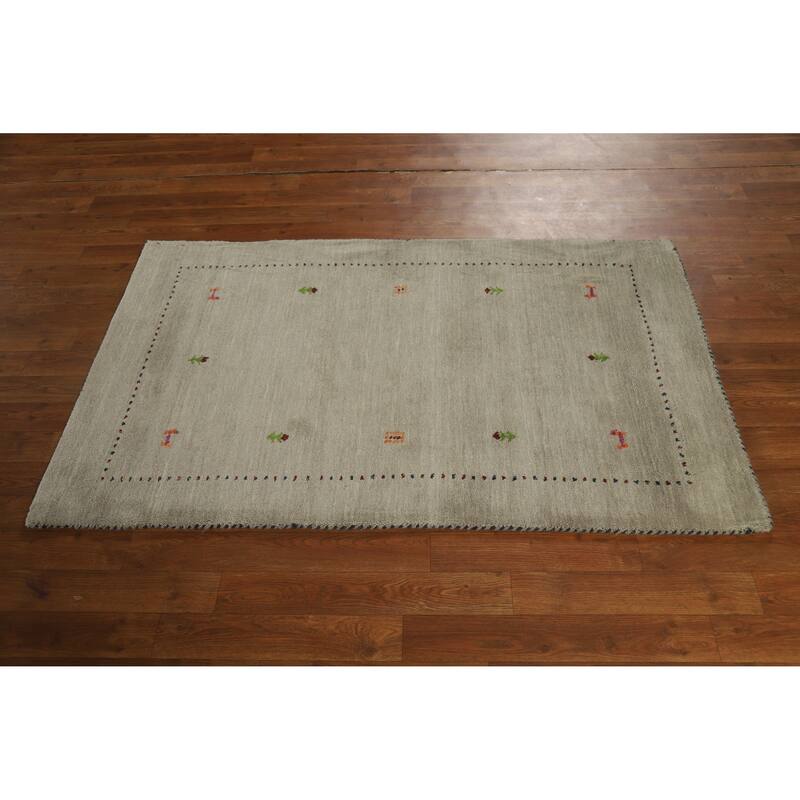 Hand Knotted Oriental 100% Wool Carpet Tribal Animal Pictorial Beige & Ivories Gabbeh Area Rug - 4' 11'' X 3' 1''