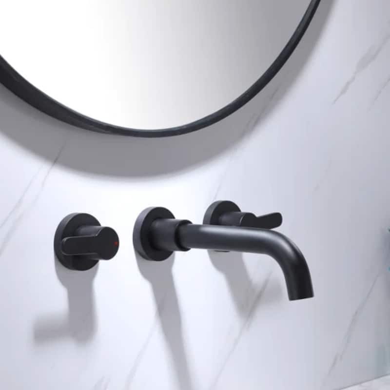 Wall Black Bathroom Sink Faucet Widespread with Double Handle
