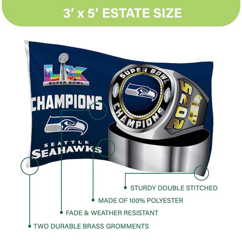 3 ft. x 5 ft. Seattle Seahawks Super Bowl 60 Flag with Grommets