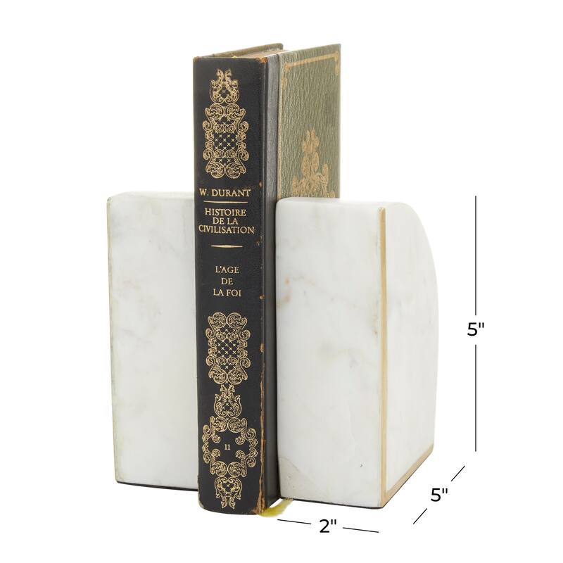 CosmoLiving by Cosmopolitan White or Black Marble Geometric Bookends with Gold Inlay (Set of 2) - PR 4"W, 6"H