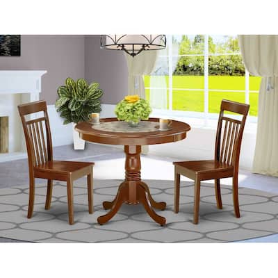 Round Dining Table Set - 3 Piece Kitchen Table with Chairs - 36 Inch Pedestal Table - Mahogany Finish