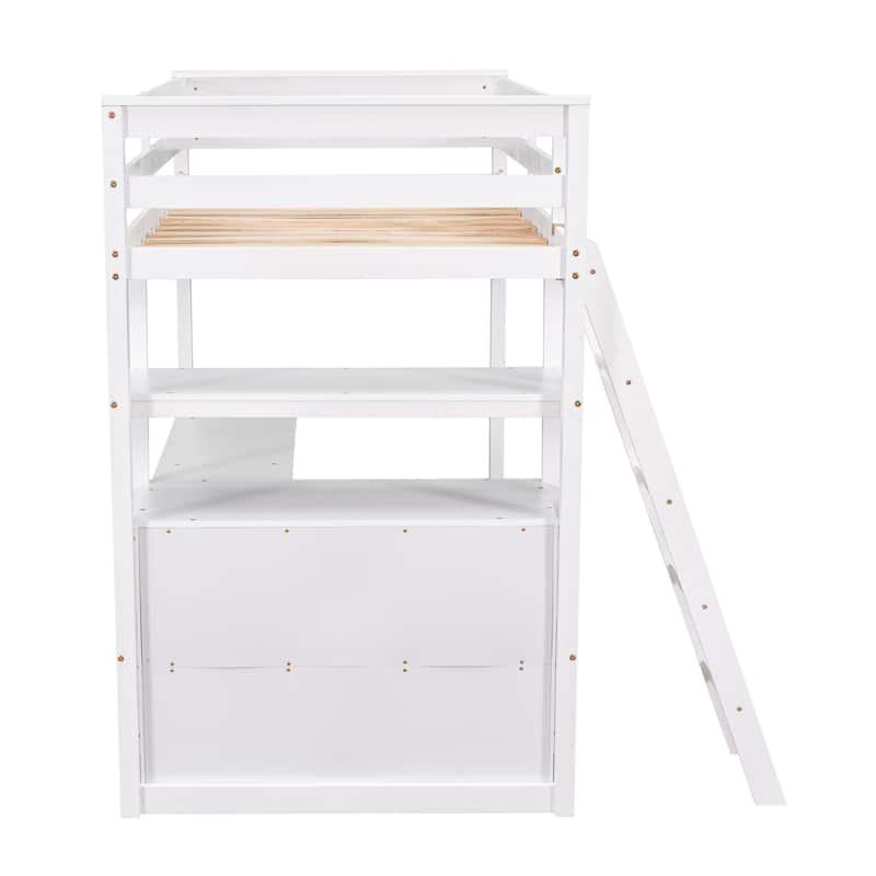 Modern Twin Pine Loft Bed with Desk and Drawers
