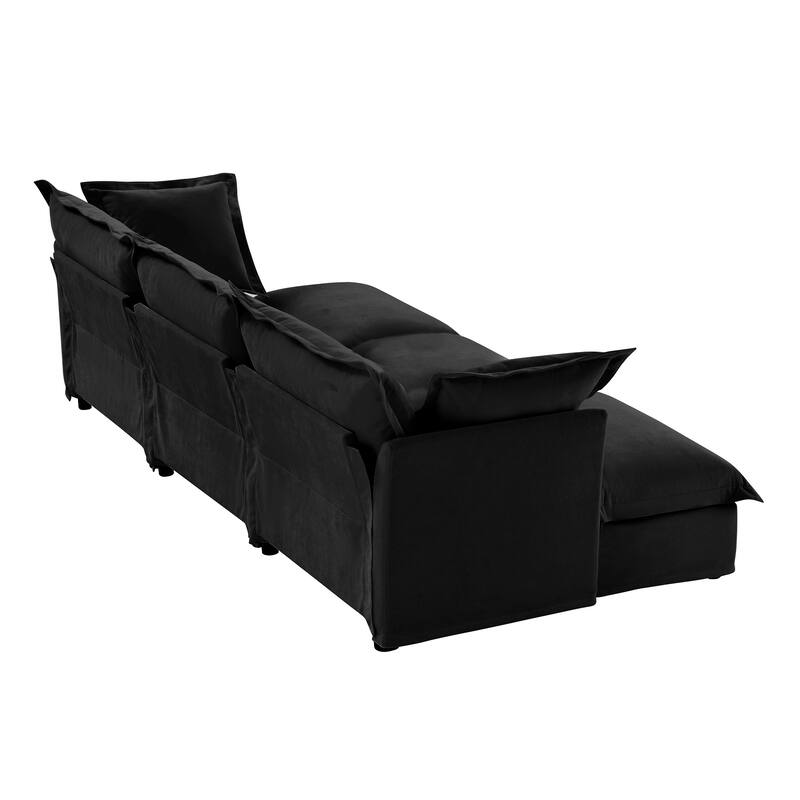 Modern 3-seater upholstered sofa with 3 ottomans and 2 pillows