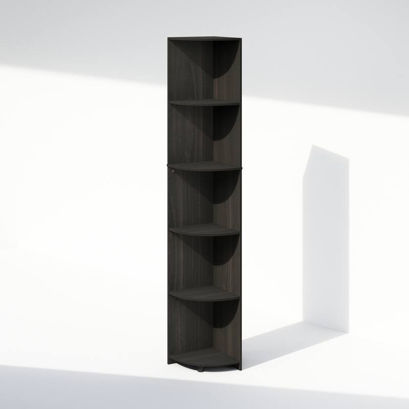 Furinno Basic 5-Tier Corner Multipurpose Standing Shelf, Amber Pine - Espresso