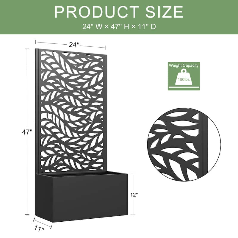Metal Movable Planter Box with Trellis Privacy Screen Planter Box with Lockable Wheels