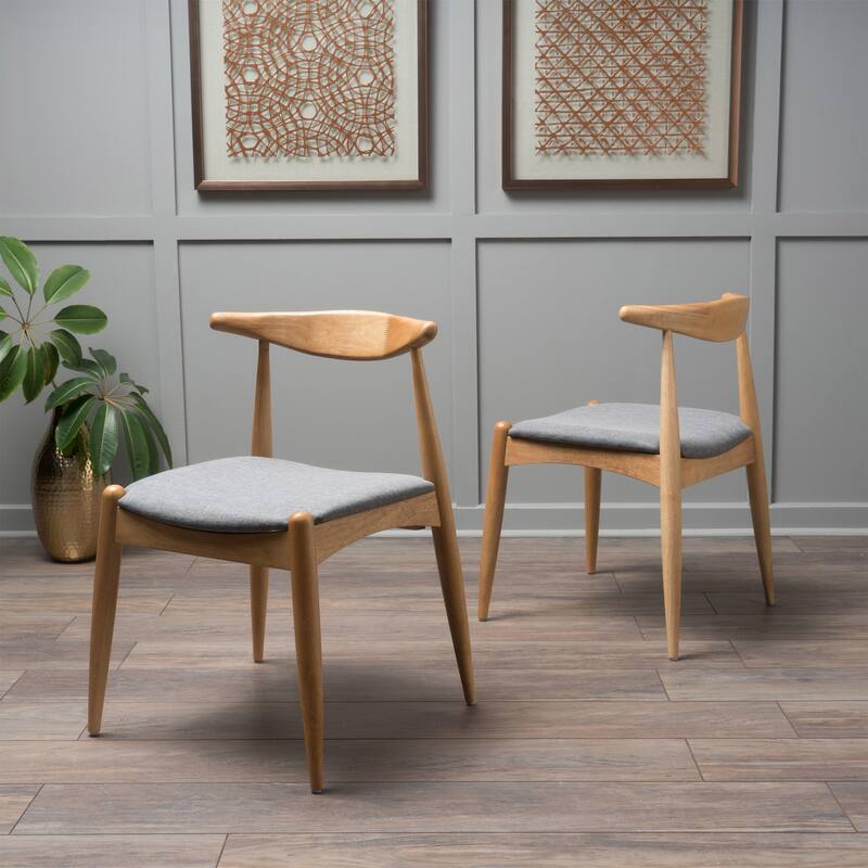Fabric Upholstered Dining Seats, Rubberwood Frame Dining Chairs, Dining Room Dining Chairs with Rubberwood Legs (Set of 2)