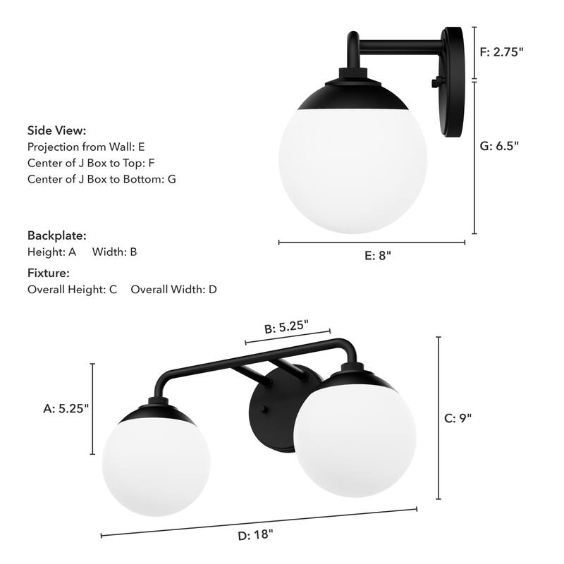 Hunter Hepburn 2 Light Vanity Wall Light, Damp Rated - Vintage, Mid-Century Modern, Glam