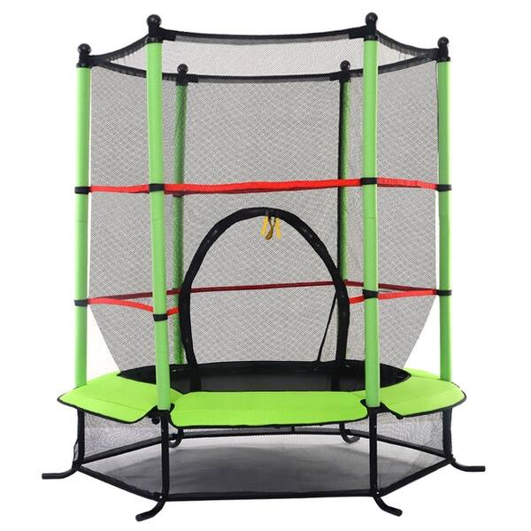 slide 2 of 11, Green 55" Round Exercise Jumping Trampoline w/ Safety Pad - 55" x 64" (D x H)