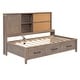 preview thumbnail 7 of 24, Twin Size Lounge Daybed with 3-Drawers，Kids Cork Board Bed Frame with USB Ports and 2 Built-in Storage Shelves, Antique Wood