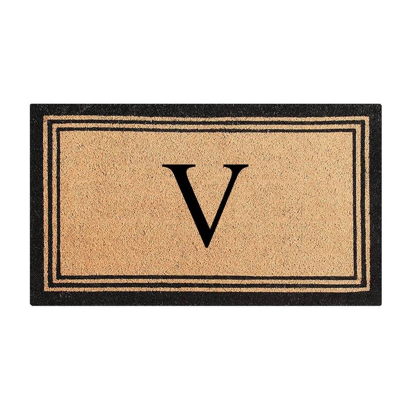 A1HC Pure Natural Coir Monogrammed Heavy Duty PVC Backing Doormat - 24" X 39" - Monogrammed V