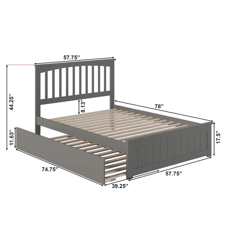 Mission Full Platform Bed with Footboard with Twin Trundle in Grey