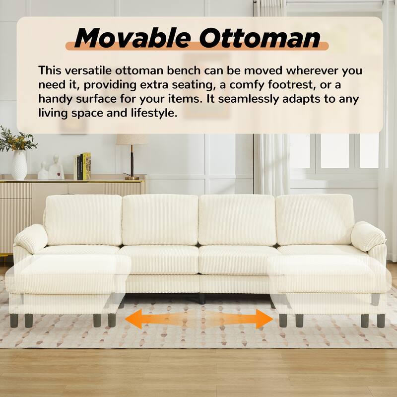 116.5" Corduroy U-Shaped Modular Sectional Sofa with 2 Movable Ottomans
