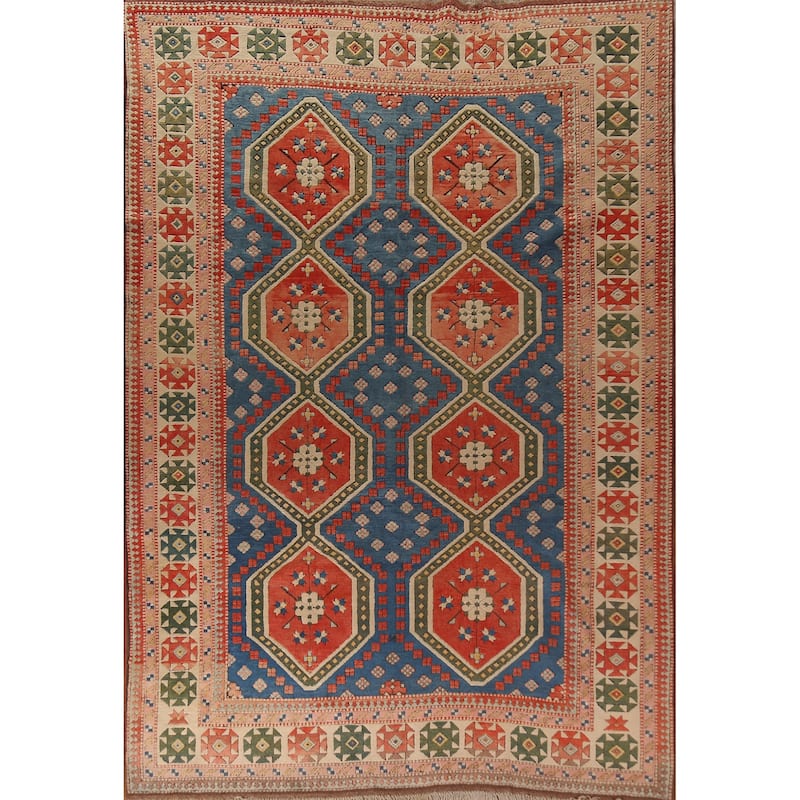 Blue Geometric Anatolian Turkish Area Rug Handmade Wool Carpet - 8'2"x 12'3"