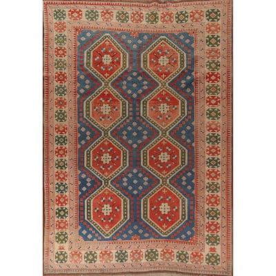 Blue Geometric Anatolian Turkish Area Rug Handmade Wool Carpet - 8'2"x 12'3"