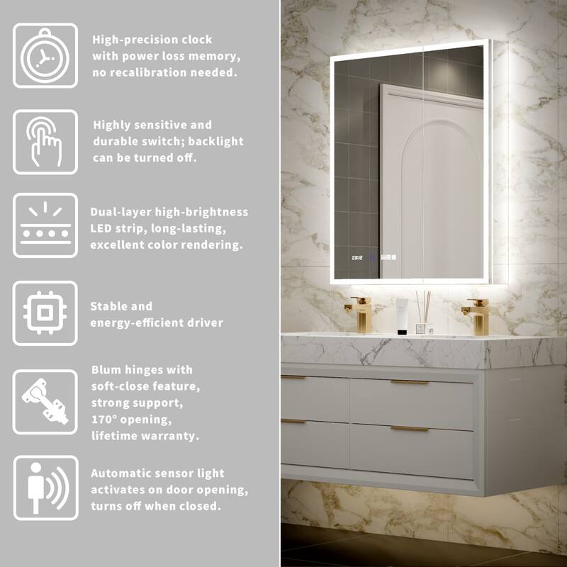 Modland 30"-48"W x 32"H Medicine Cabinet LED Mirrored Wall Mounted Bathroom Mirror with Storage