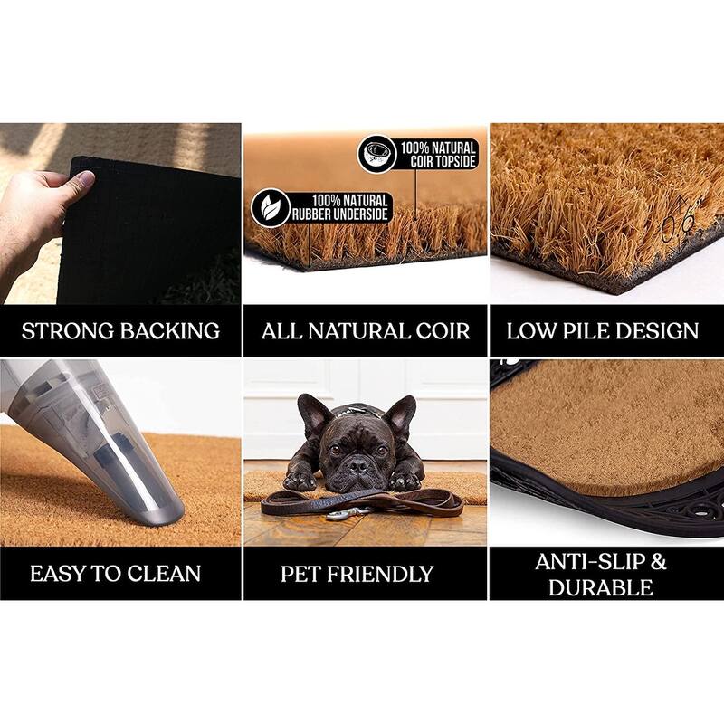 A1HC Rubber and Coir Stylish Leaf Border Large Outdoor Durable Monogrammed Doormat, Black - 23" X 38"