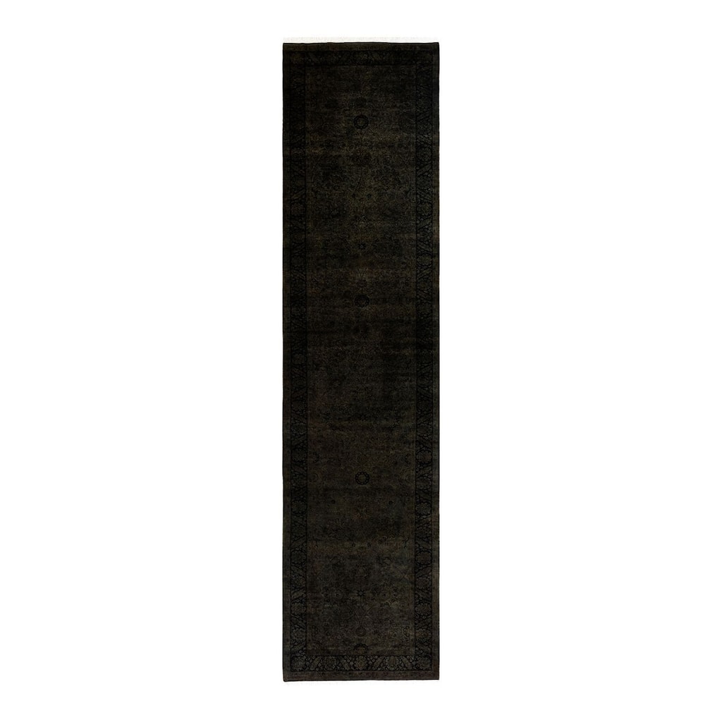 Overton Hand Knotted Wool Vintage Inspired Modern Contemporary Overdyed Black Runner Rug - 3' 2" x 13' 6"