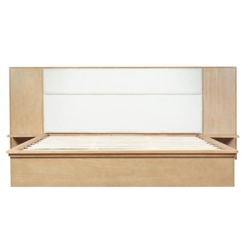 Christopher Knight Home - Avery Platform Bed Frame with Upholstered Headboard & Built-In Side Shelves, No Box Spring Needed